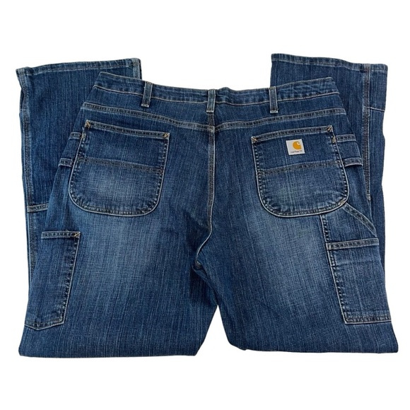 Carhartt WB003 FIO Double Front Work Wear Jeans Womans Sz 18 41X32 Blue Stretch - Picture 2 of 11